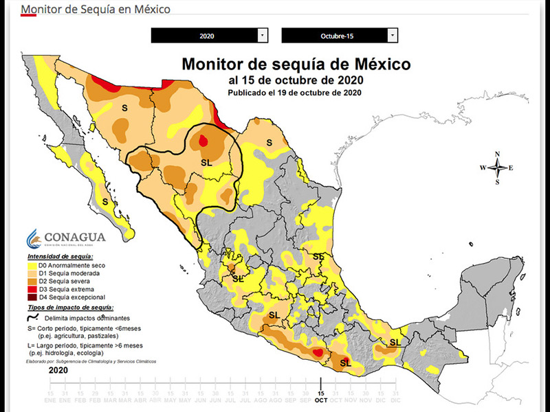 Mapa de sequía severa