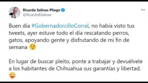 Tuit de Ricardo Salinas Pliego en el que llama "gobernadorcillo" a Javier Corral
