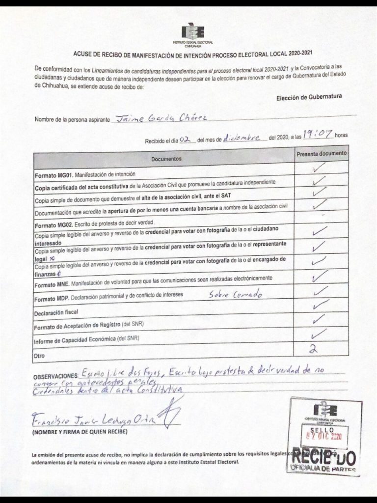 Parte de la documentación que Jaime García Chávez entregó