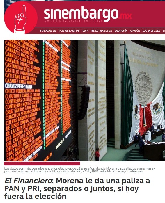 Captura de pantalla de la nota de SinEmbargo.mx sobre la elección