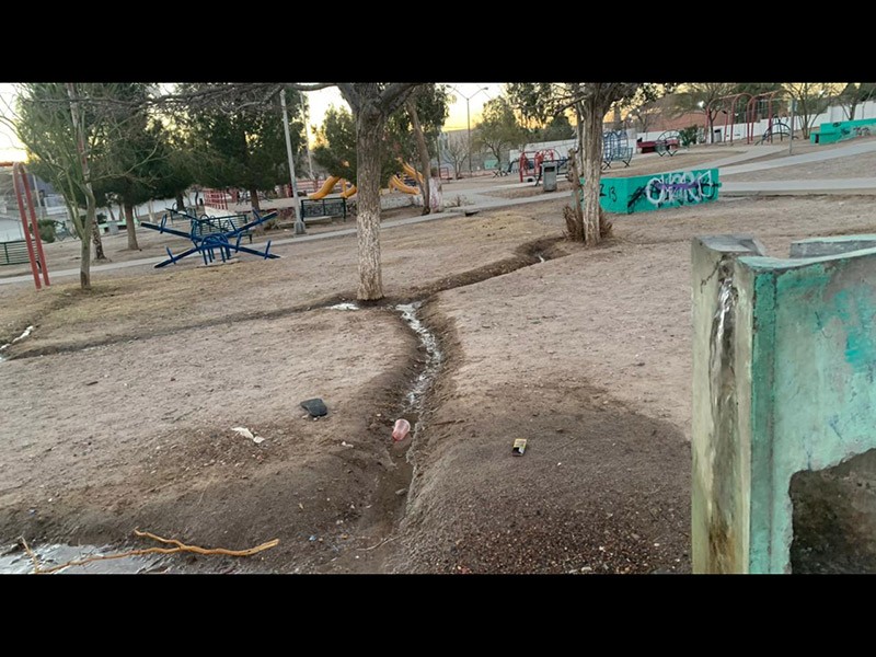 Sistema de riego improvisa en el parque de Juárez Nuevo